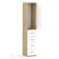 Szafa na ubrania z drążkiem Pola 215 - 4 szuflady 40-50 cm Dąb Sonoma z białymi drzwiami
